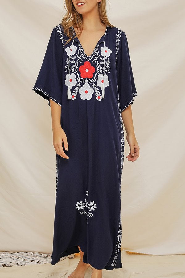 Embroidered Drawstring Tassel Slit Dress - Shop Trendy Women's Clothing | LoverChic