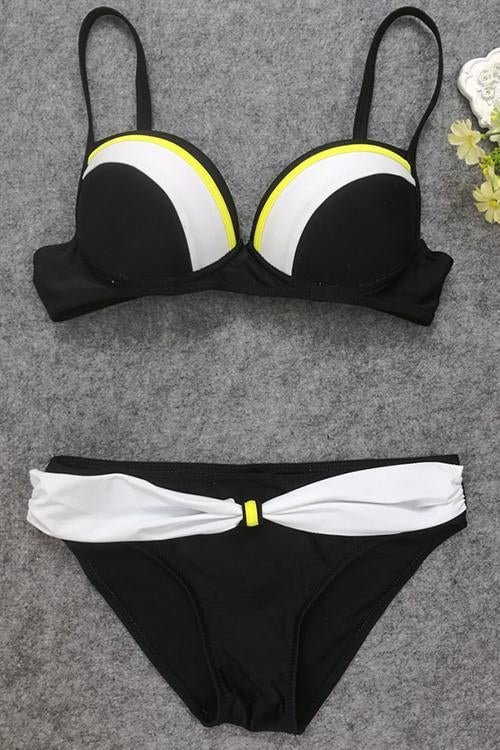 Black Color Block Padded Push Up High Waisted Bikini - Shop Trendy Women's Clothing | LoverChic