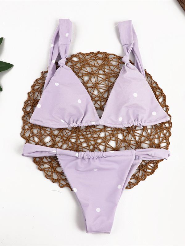 Sexy Triangles Knotted Bandage Split Type Bikini Swimsuit