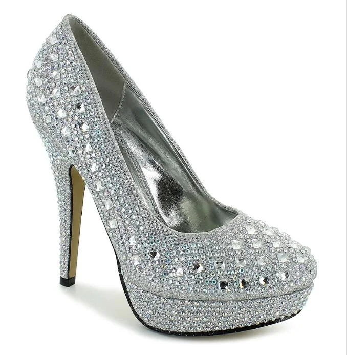 Rhinestone Silver Stilettos Platform Heels Vdcoo