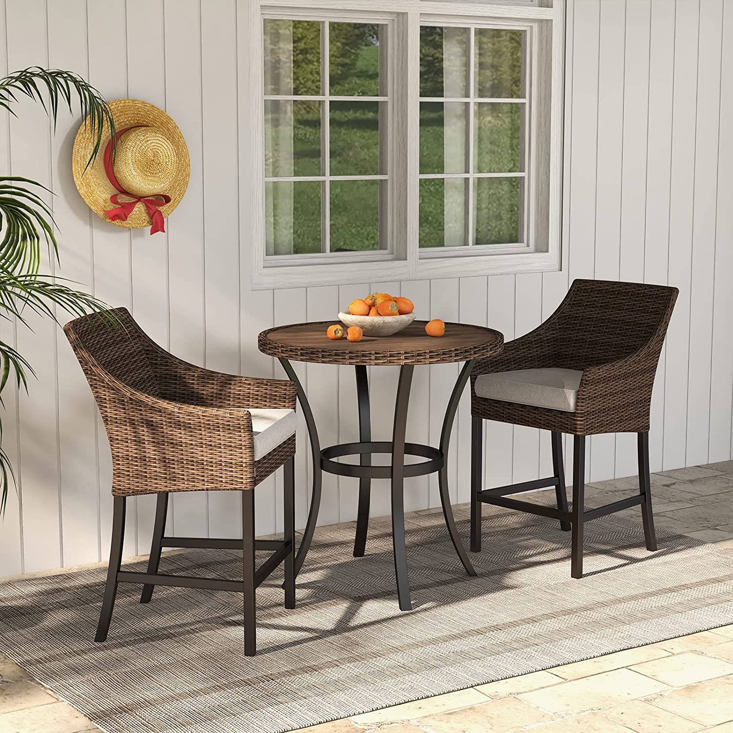 GRAND PATIO 3Piece Patio Bar Set, Outdoor AllWeather Wicker Bar