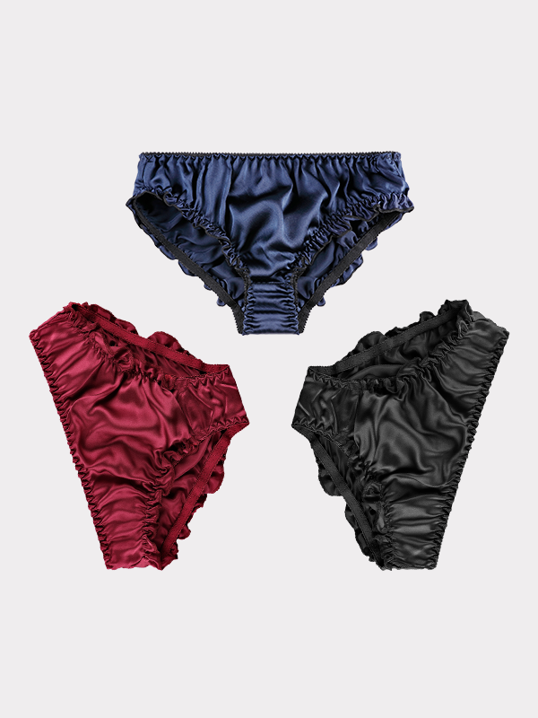 Pleated Trim Silk Panties 3-Pack REAL SILK LIFE