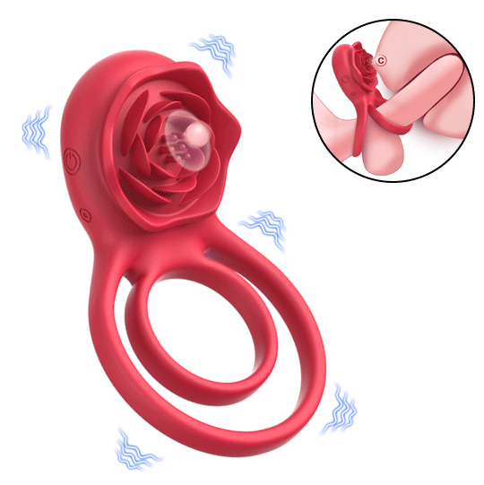 Cock Ring With Male Rose Clit Vibrator for Couples By Rose Toy