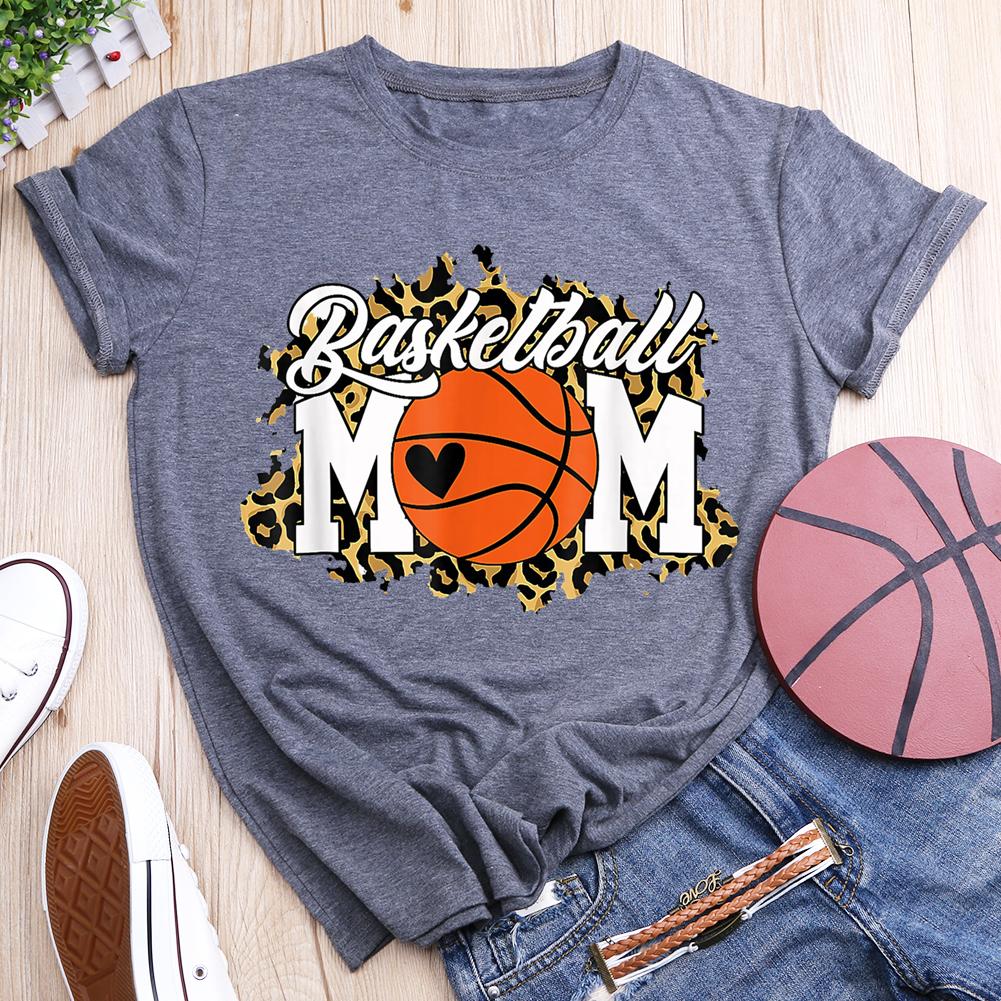 Basketball Mom Leopard Round Neck T-shirt-010817-Guru-buzz