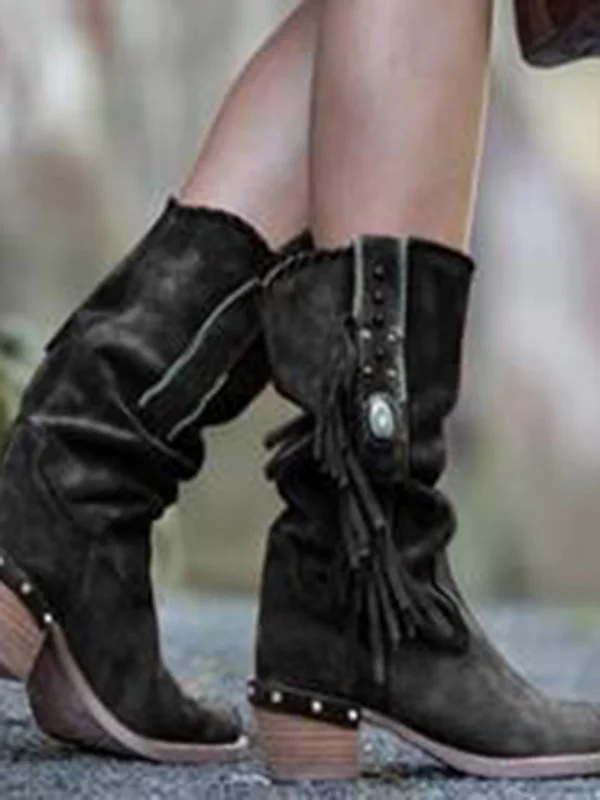 Tasseled Cow Boy Ankle Length Boots