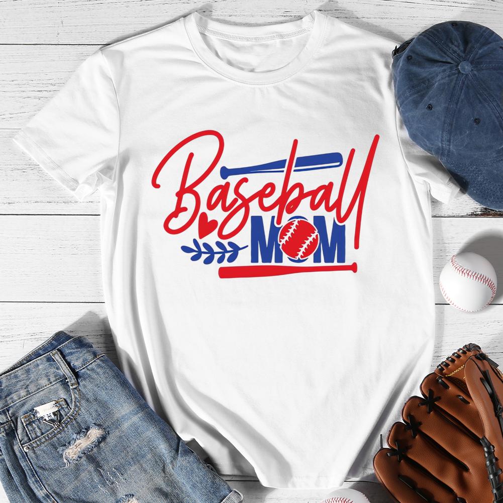 Baseball Mom Round Neck T-shirt-0025487-Guru-buzz
