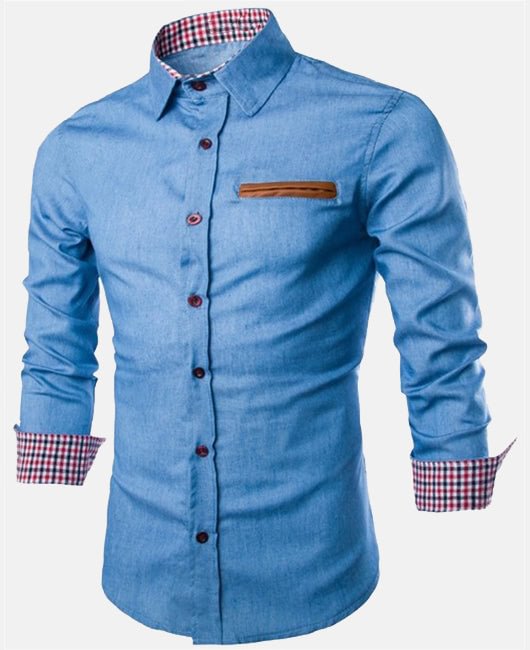 Casual Plain Color-block Lapel Collar Long Sleeve Slim Fit Shirt