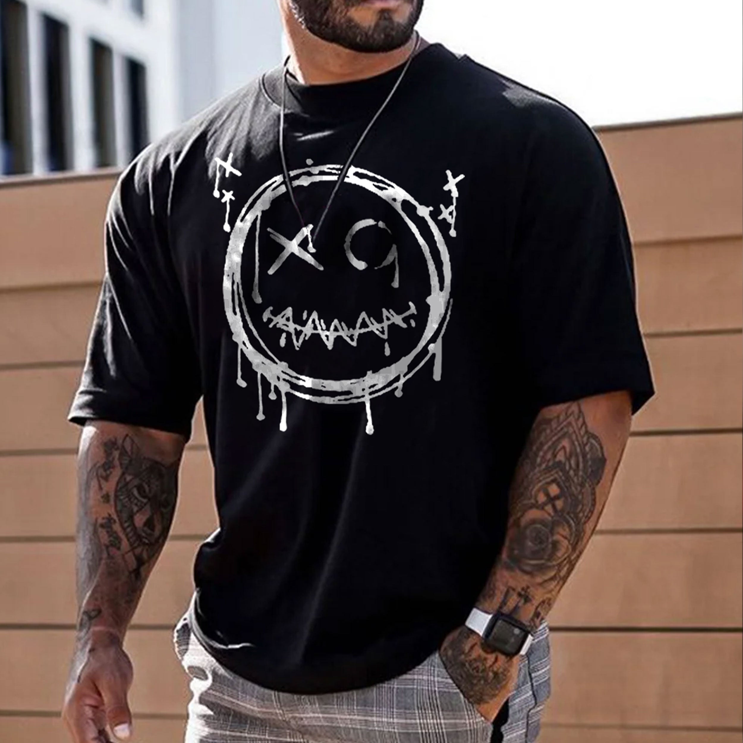 Faded Emoji Graphic Black Print T Shirt Siirigo 1999