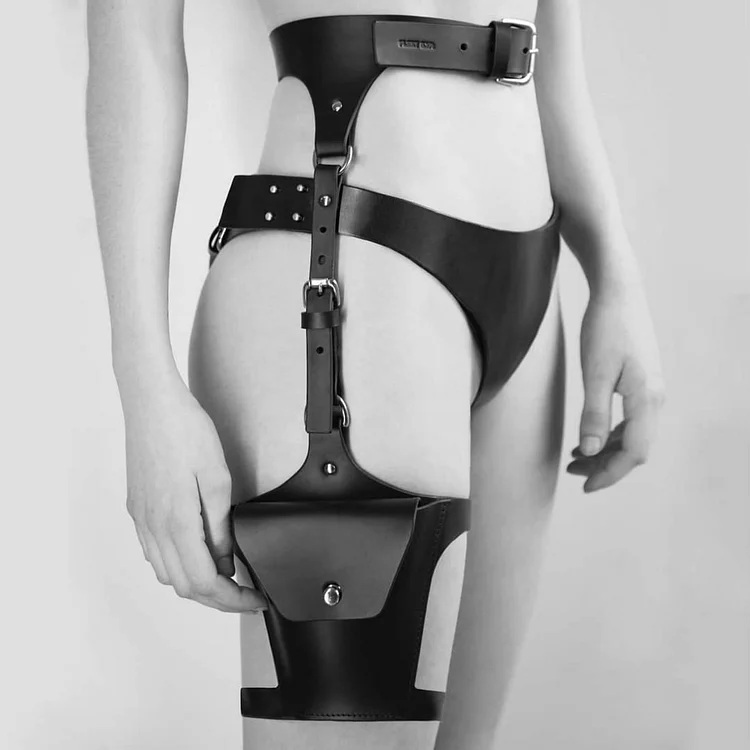 Black Leather Thigh Cuffs Outer Wear Bags