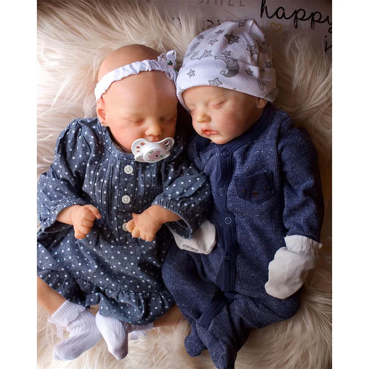 17'' Real Lifelike Twins Boy and Girl Sleeping Reborn Soft Silicone Baby Doll Demobi and Dabrya, Beautiful Baby Gift 2024