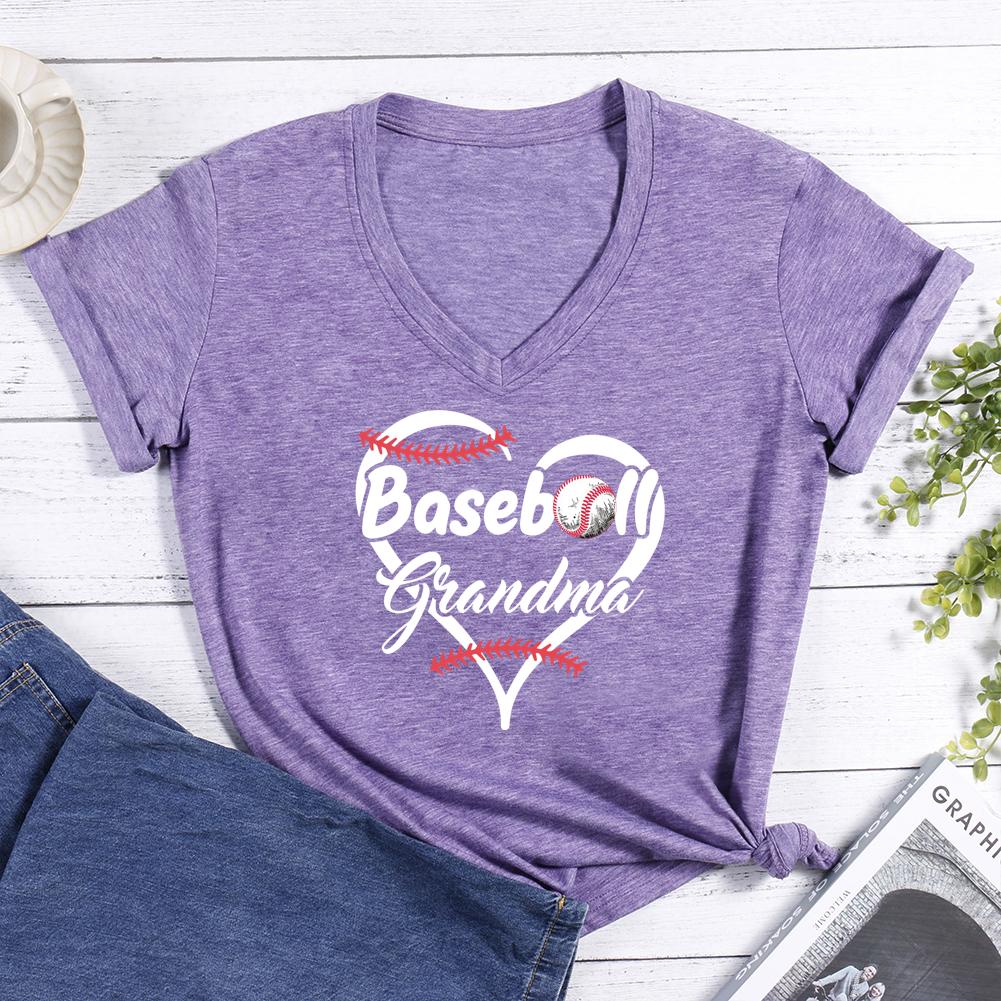 Baseball grandma V-neck T Shirt-Guru-buzz