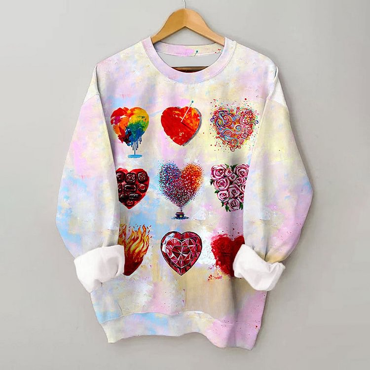 Comstylish Heart Gradient Print Long Sleeve Sweatshirt