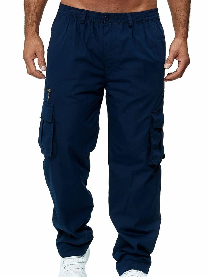 Men's Cargo Pants Work Pants Elastic Waist Multi Pocket Straight Leg Plain Sports Outdoor Cotton Blend Simple Casual Navy ArmyGreen-JRSEE