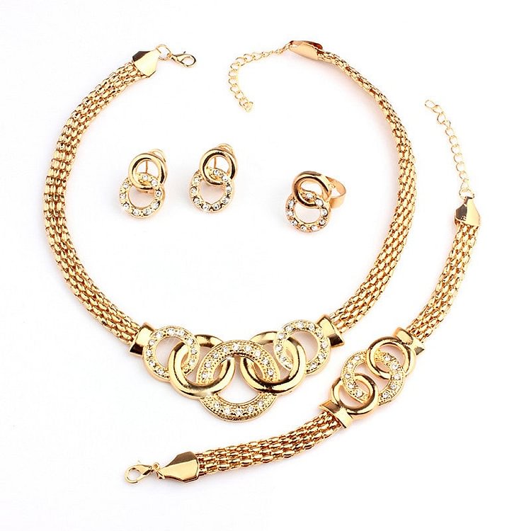 YOY-Classic Round Gold Color Rhinestone Jewelry Sets