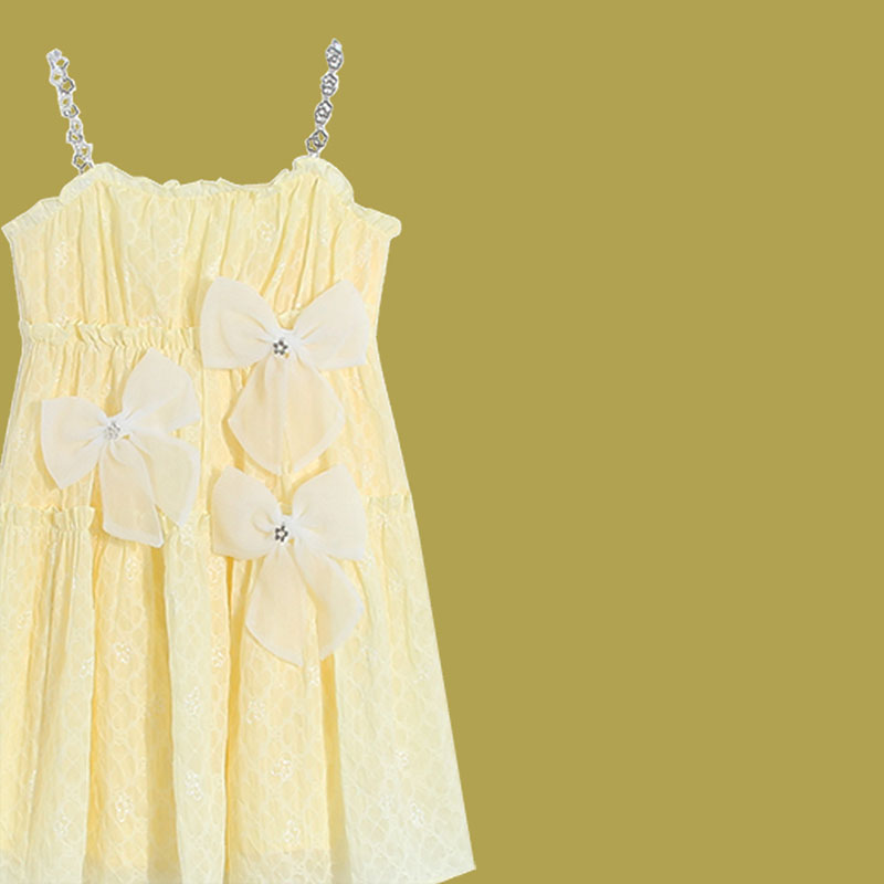 Sweet 3D Bow Decor Pure Color Slip Dress