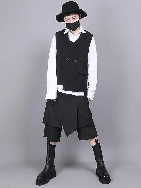 Roomy Black False Two Cropped Culottes Pants