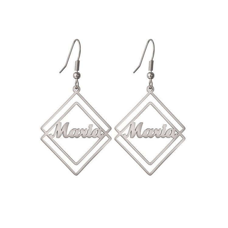 Geometric Square Hollow English Name Earrings