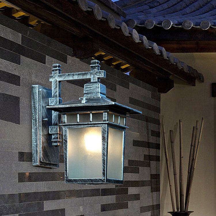 Aluminum Aged Silver Sconce Pavilion 1-Bulb Rustic Wall Mount Lamp with Translucent Glass Shade