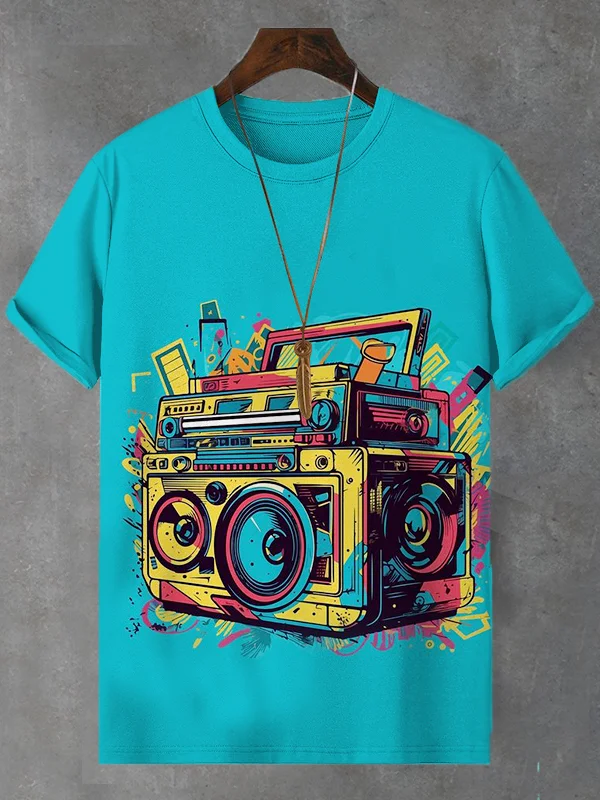Men's Retro Nostalgia Fluid Phonograph Music Print T-Shirt