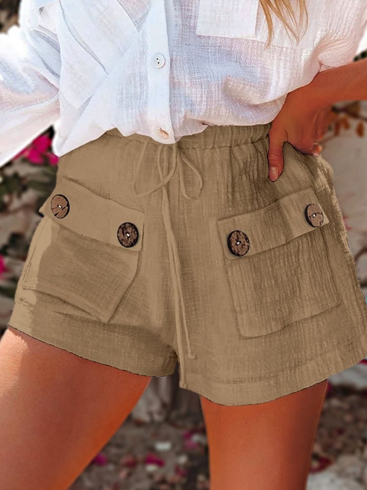 Flap Pocket Drawstring Loose Fit Shorts