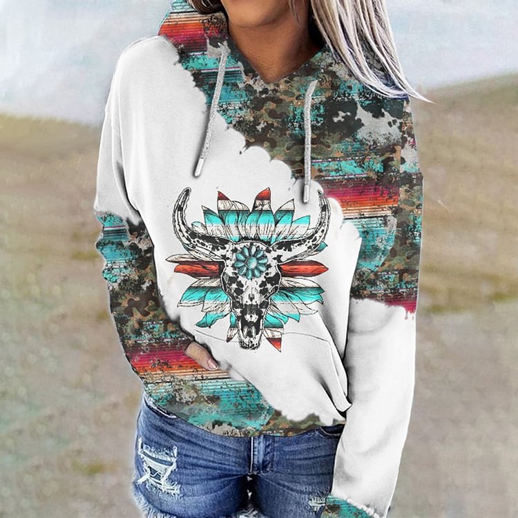Comstylish Western Print Long Sleeve Casual Hoodie