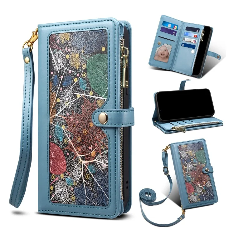 Retro Crossbody Leather Phone Case With 10 Cards Holder,Zipper Wallet,Kickstand And Lanyard For Galaxy S22/S22+/S22 Ultra/S23/S23+/S23 Ultra