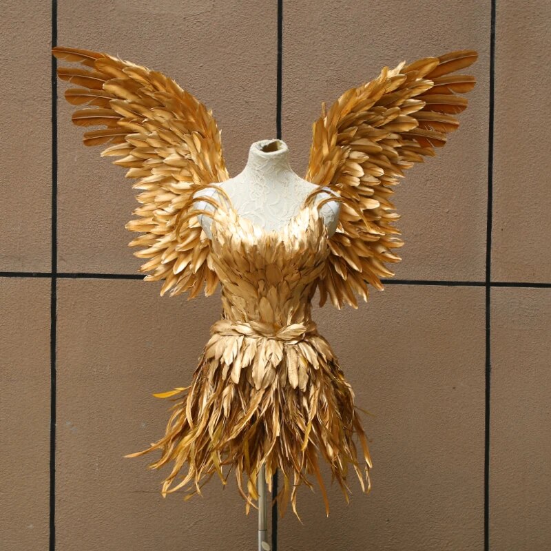 VCshoes Gold Feather Fairy Wings Cosplay Costumes Suit Party Victorian Dress Princess Girl Halloween Costumes Red Wing For Women