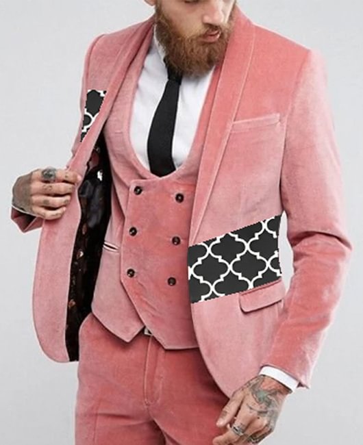 OK Elegant Pink Spliced Calico Lapel Collar One Button Blazer