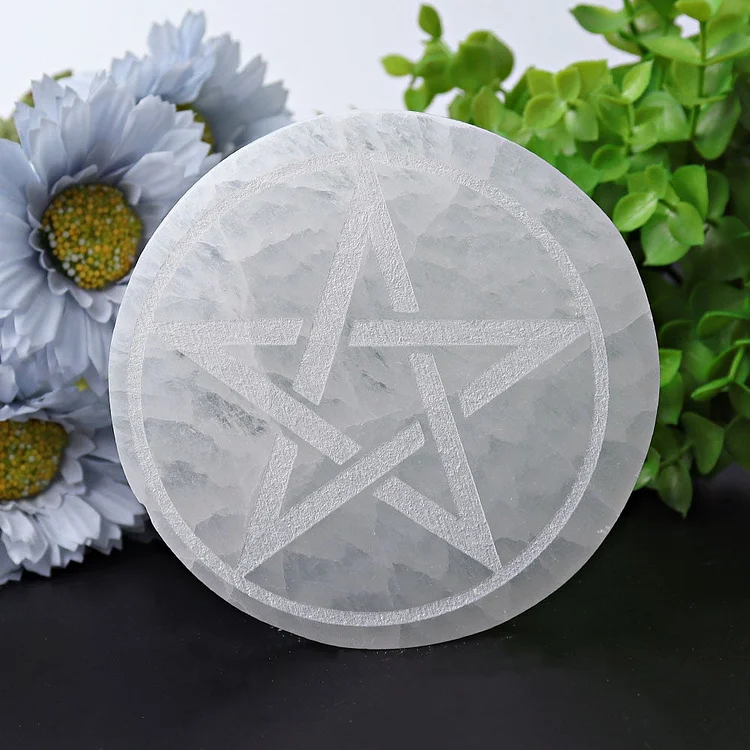 4" Selenite Coaster with Printing Crystal