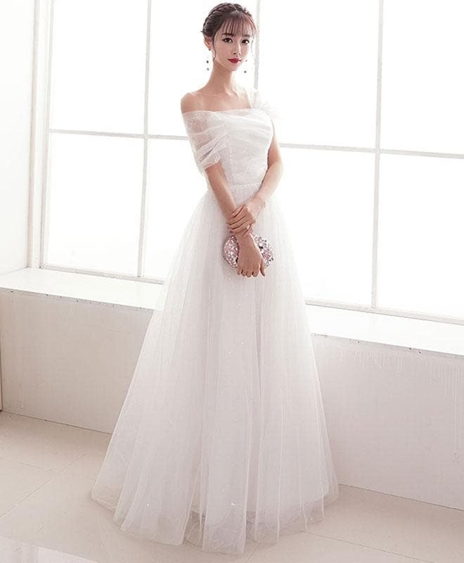 Elegant White Tulle Long Prom Dress White Tulle Evening Dress