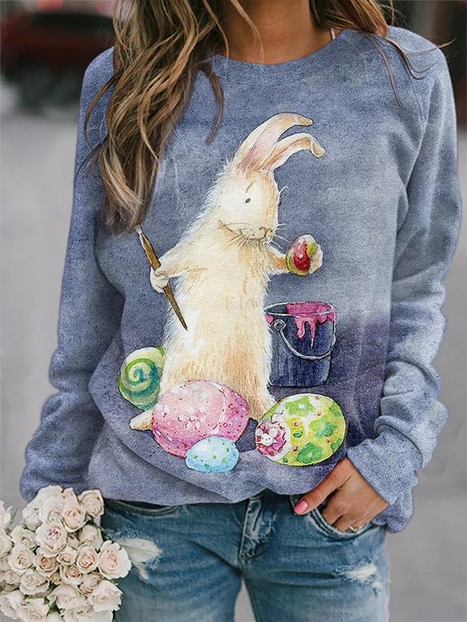 VChics Women's Easter Bunny Egg Print Sweatshirt
