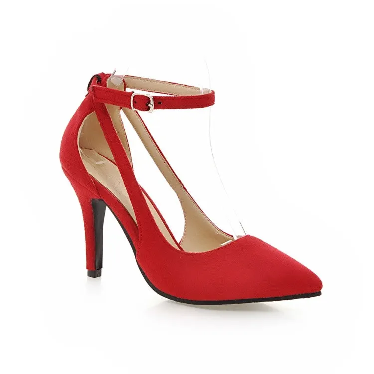 VCSHOES Pointed Toe Frosted Ankle Strap Buckle Stiletto High Heel Sandals