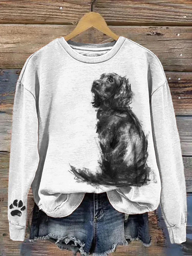 Black Spaniel Dog Art Painting Print Sweatshirt