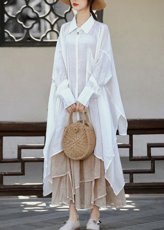 White Cotton Sleeveless Peter Pan Collar Shirt With Front Buttons And Layered Ruffle main image 1