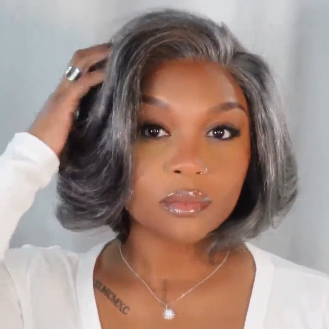 Boss Vibe Salt & Pepper Layered Bob / Body Wave Glueless Pre-Cut ... image.