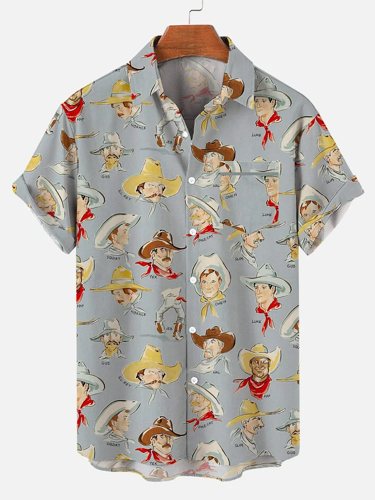 Men's Western Denim Casual Print Shirt socialshop