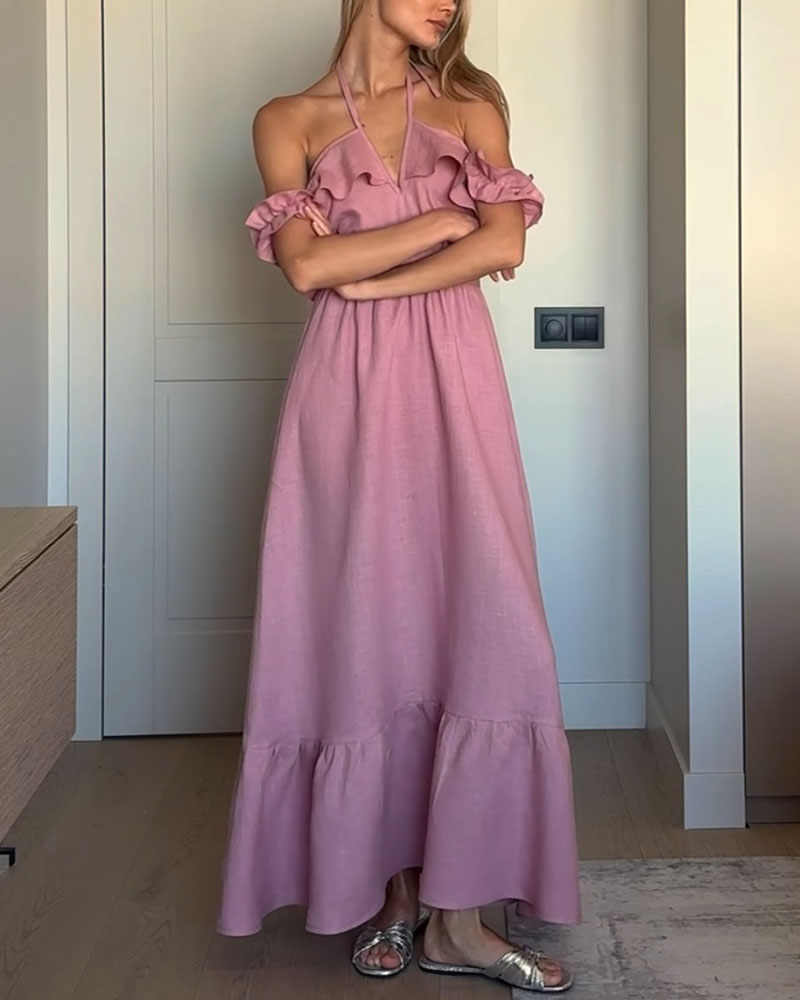 Hollowed Backless Ruffled Slip Dress