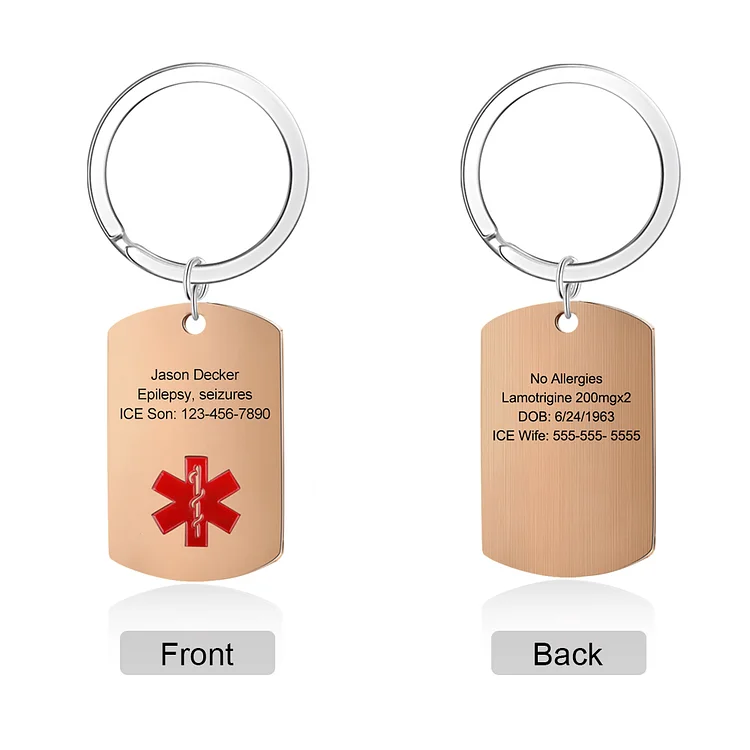 Personalized Medical Alert Keychain ID Keychain Custom Texts Keyring Stainless Steel Gifts