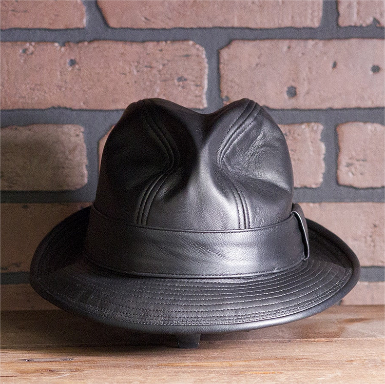 Mickey O'Neil hat / Fedora Leather Hat-BRAD PITT SAME STYLE