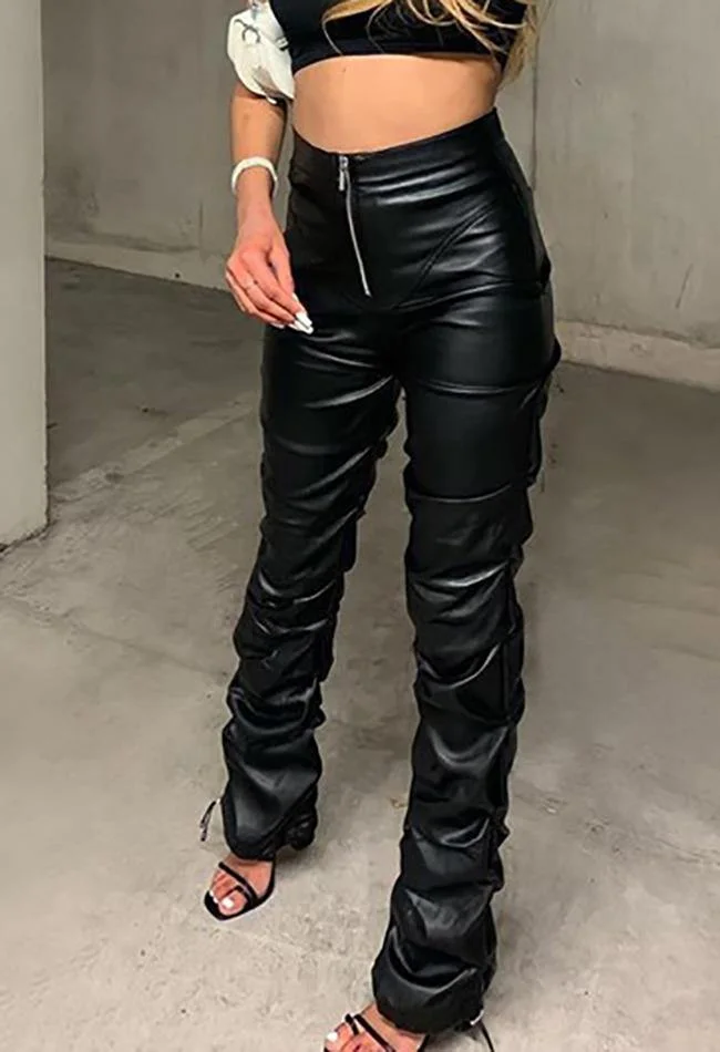 Stacked Pu Leather Pants
