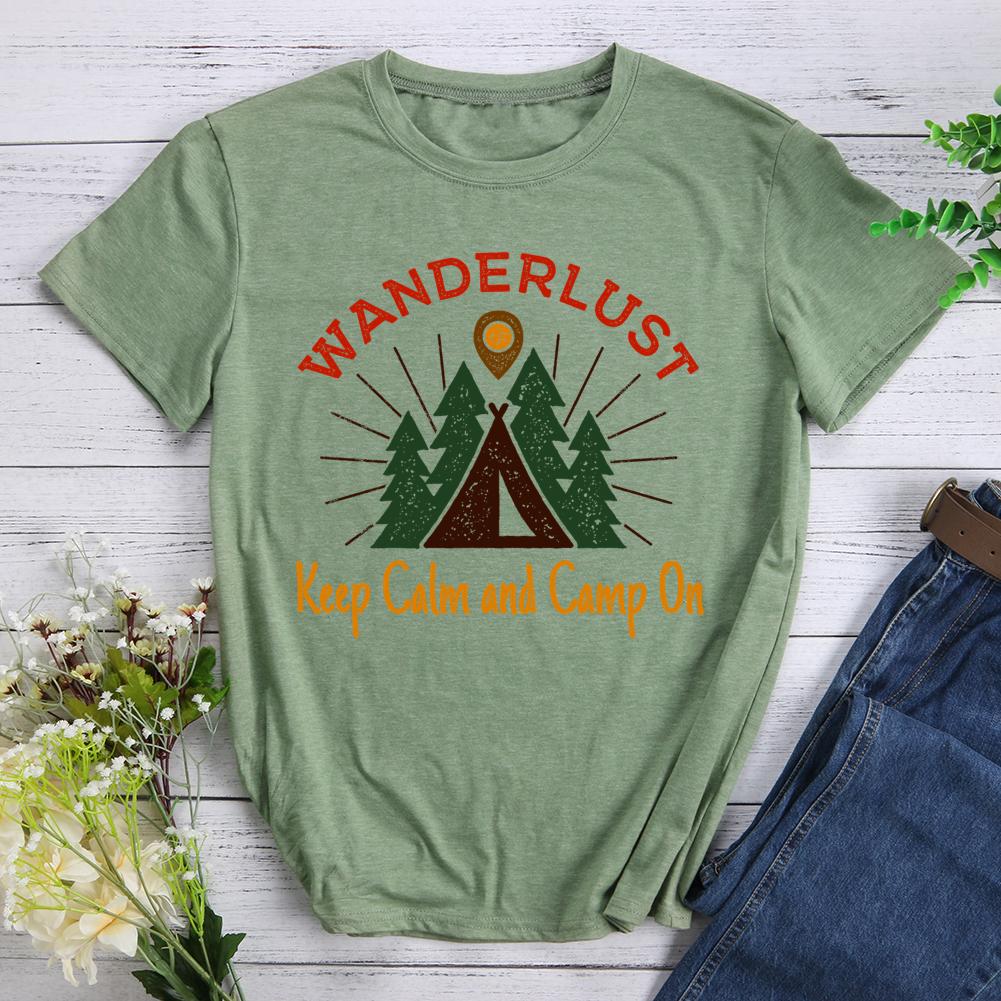 wanderlust keep calm and camp on Round Neck T-shirt-0022903-Guru-buzz