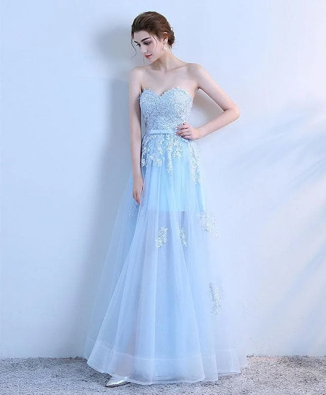 Sky Blue Lace Long Prom Dress, Lace Evening Dress
