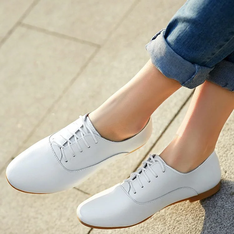 White School Shoes Lace Up Comfortable Flat Women's Oxfords |FSJ Shoes
