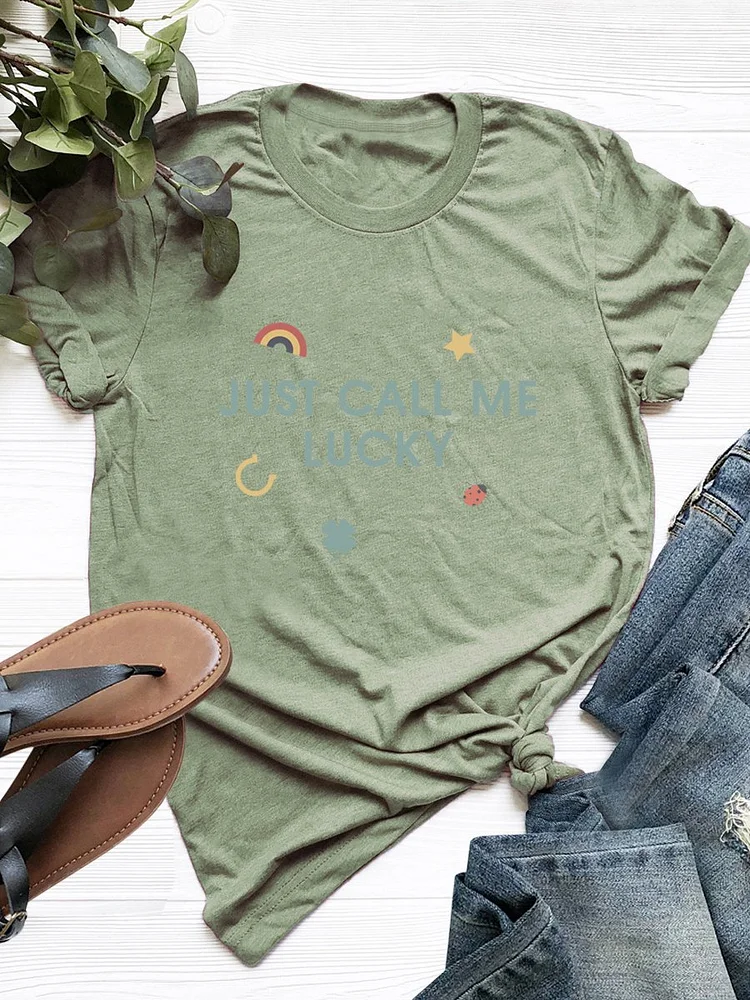 Bestdealfriday Just Call Me Lucky Clover St Patrick's Day Graphic Tee
