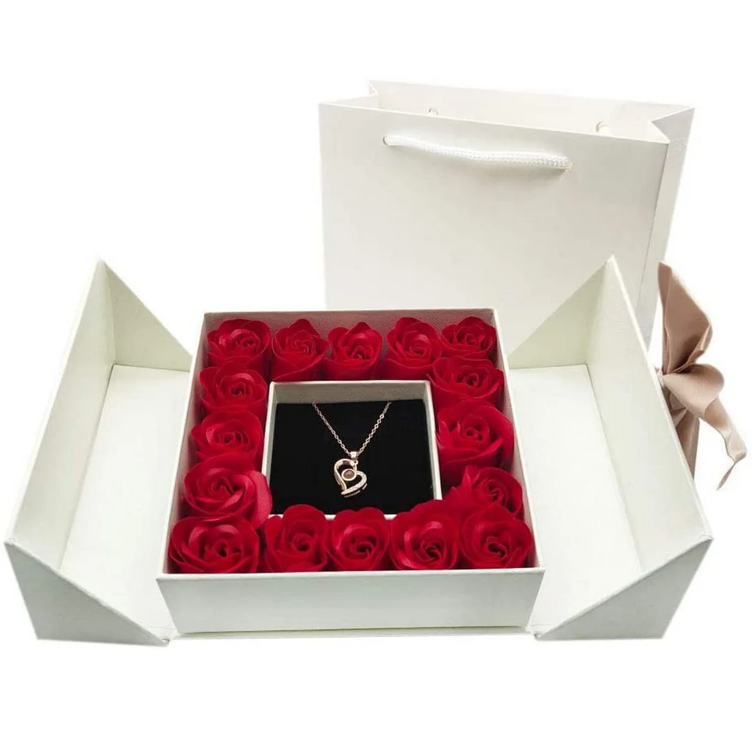 Vangogifts Valentine Preserved Rose Box Set Present | Handmade  Beautiful Heart Necklace | 100 Languages Love You Present For Valentine's Gifts For Girlfriend