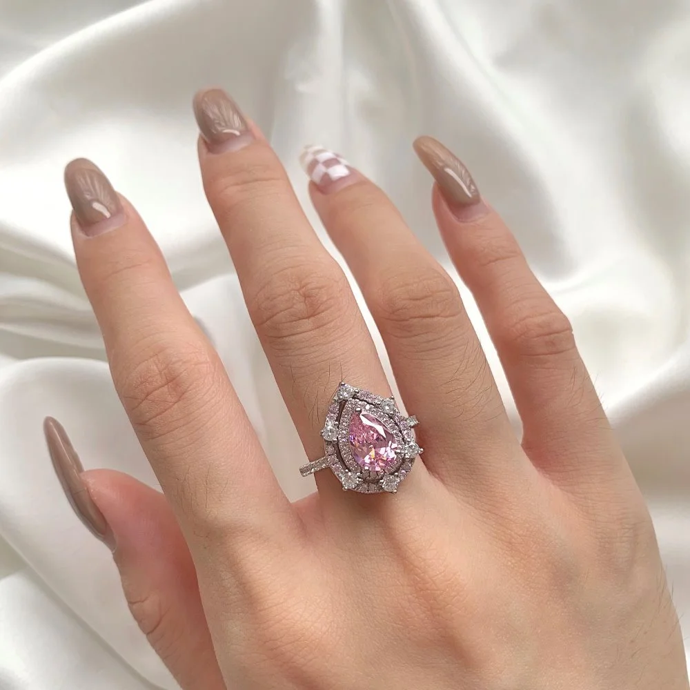 Drop Pink Silver Ring