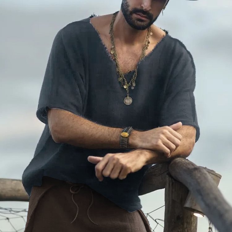 Men's Tulum Linen V-Neck Shirt