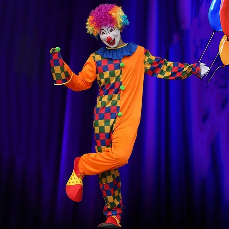 Carnival Orange Karierter Clown Jumpsuit