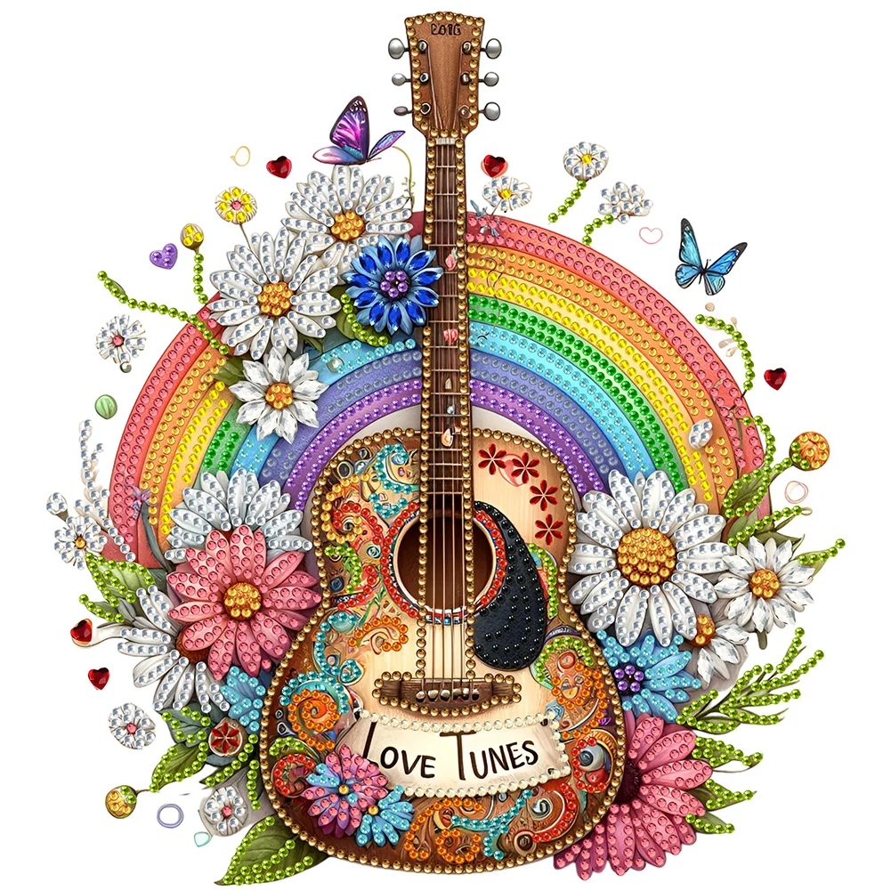 Partial Special-shaped Crystal Rhinestone Diamond Painting - Flower Guitar(Canvas|30*30cm)