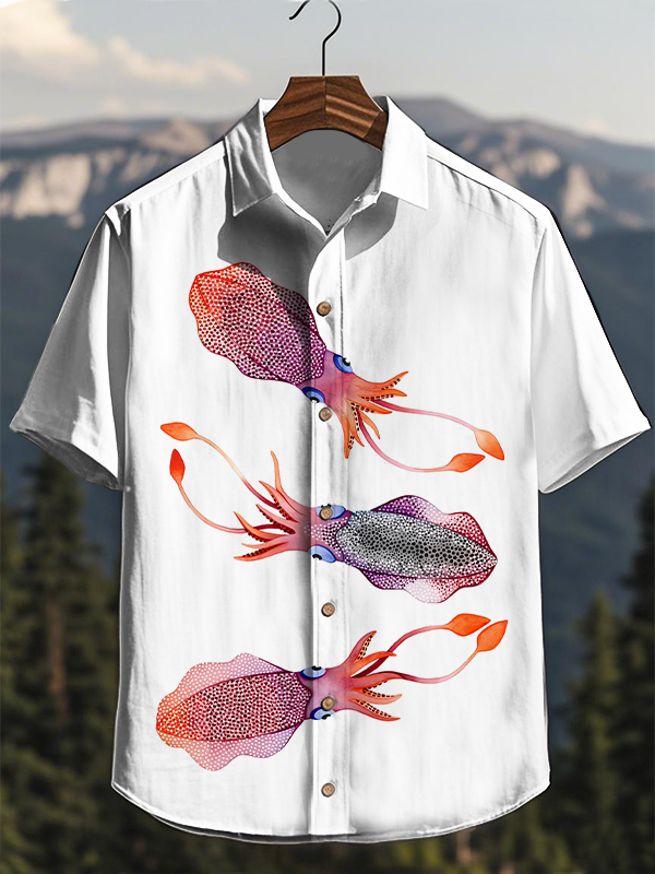 Men's Painted Squid Graphic Print Short Sleeve Shirt